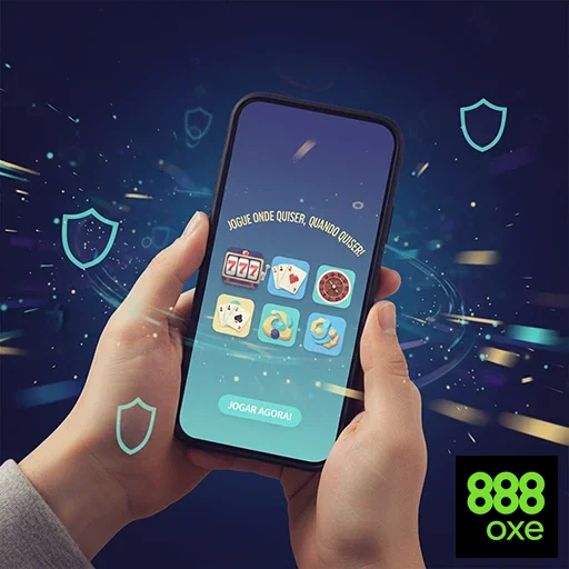 Interface do aplicativo 888oxe com ícones de jogos e segurança.
