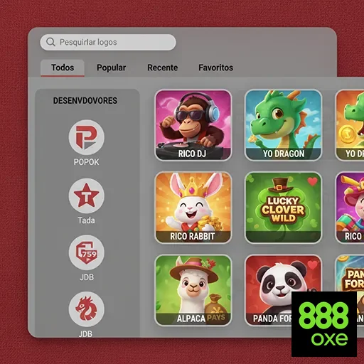Interface de acesso rápido ao 888oxe com slots variados.