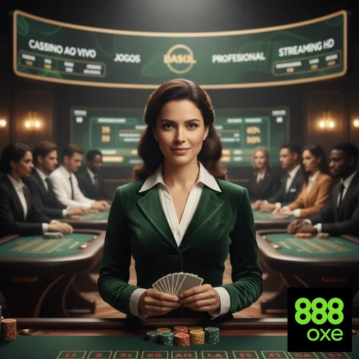 Imagem de uma dealer profissional na 888oxe em cassino ao vivo.