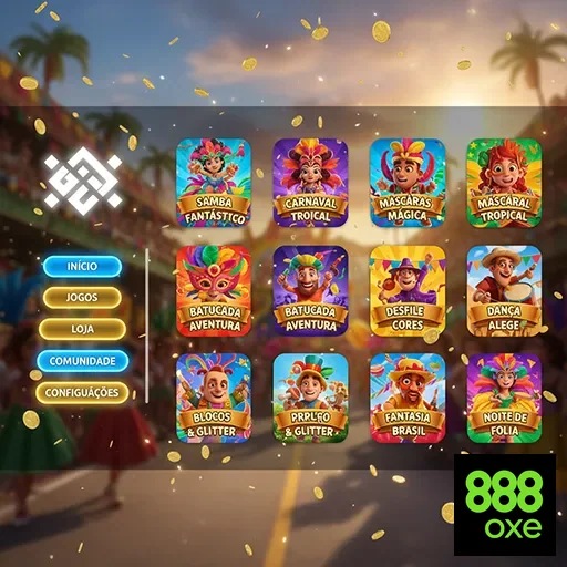 Interface de jogos de Carnaval no 888oxe, com opções vibrantes.