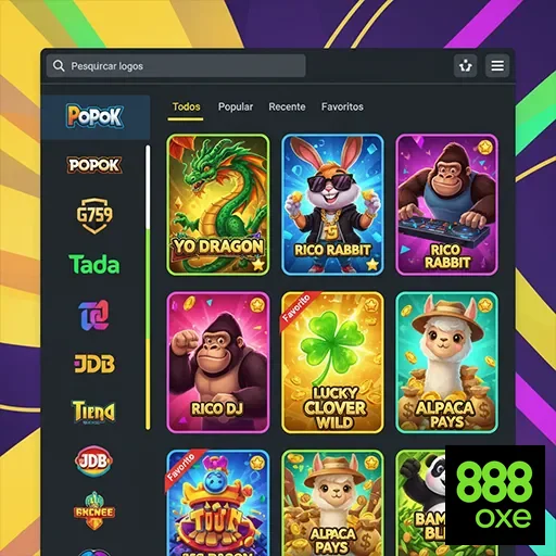 Interface de jogos VIP do 888oxe com opções de busca rápidas.