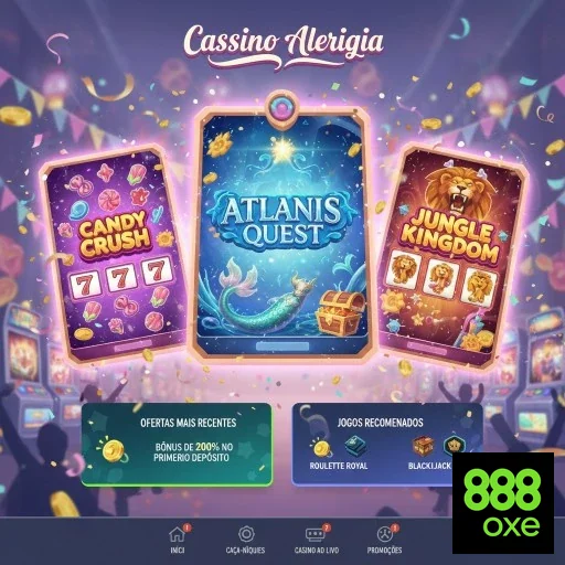 Opções de jogos no 888oxe com destaque para Atlantis Quest.