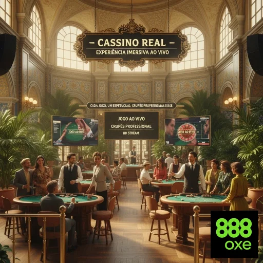 Ambiente de cassino real da 888oxe, com jogadores e crupês.
