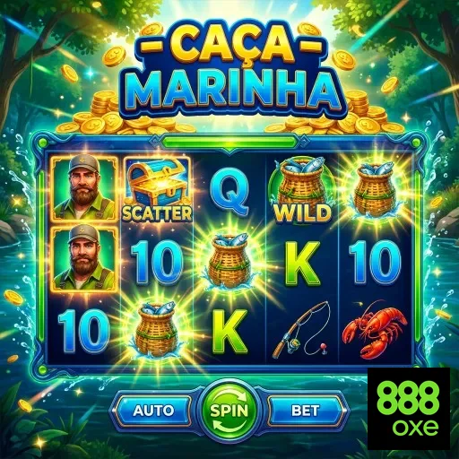 Interface da slot 'Caça Marinha' da 888oxe com símbolos vibrantes.
