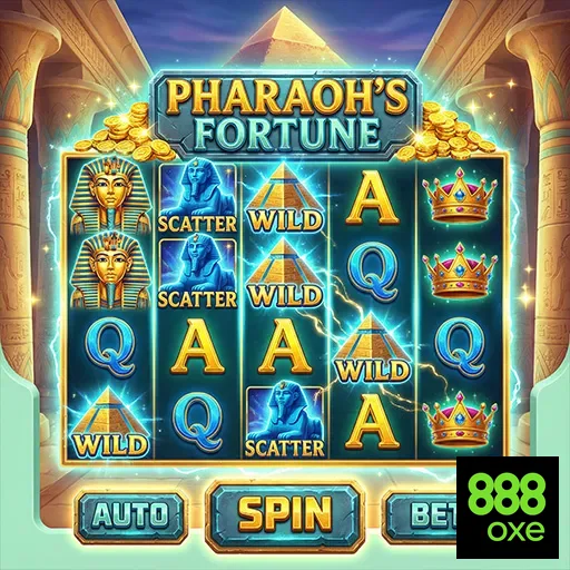 Tela do jogo Pharaoh's Fortune no 888oxe com slots VIP.