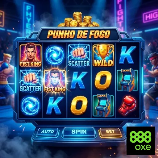 Tela do jogo 'Punho de Fogo' no 888oxe com jackpots.