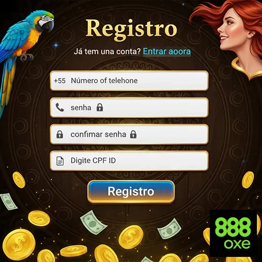 Interface de cadastro simplificado no 888oxe, com campos visíveis.