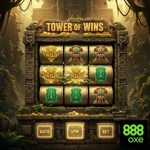 Máquina slot Tower of Wins da 888oxe com símbolos coloridos.