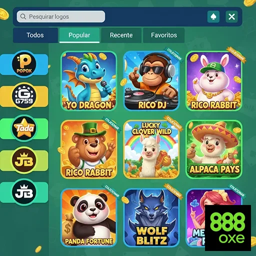 Interface VIP da 888oxe com jogos populares destacados.