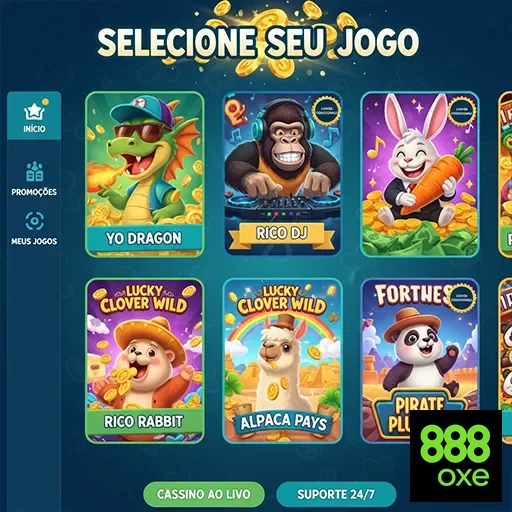 Tela de seleção de jogos na 888oxe com opções VIP.